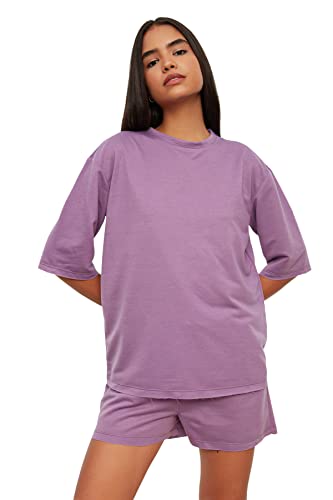 Trendyol Damen Purple Bike Collar Oversize Knitted Kit Pajama Set, Lila, M EU von TRENDYOL