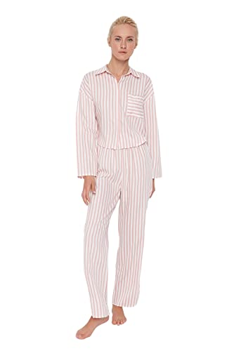 TRENDYOL Damen Trendyol Women's Striped Middle Woven Fabric Shirt Trousers Pyjamas Pajama Set, Mehrfarbig, 36 EU von TRENDYOL