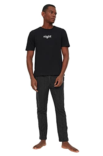 TRENDYOL Herren Trendyol Herren mit Slogan Dünn Webstoff T-shirt-hose Pyjama Pajama Set, Schwarz, S EU von TRENDYOL