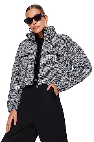 Trendyol Women's Damen Kariert/Karo Regulär Mäntel Coat, Black, 42 von TRENDYOL