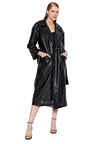 Trendyol Women's Damen Oversize Zweireihig Plain Webstoff Trenchcoat Coat, Schwarz, 40 von TRENDYOL