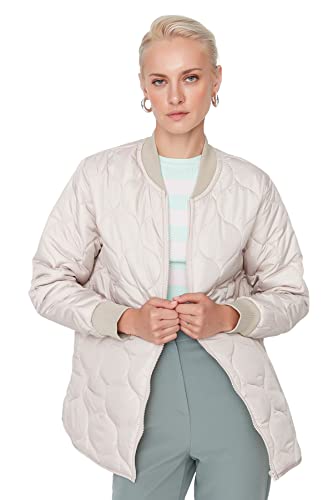 Trendyol Damen Oversize Puffer Plain Webstoff Winterjacke Coat, Felsen, S von TRENDYOL