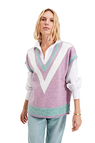 TRENDYOL Damen Trendyol Colour Blocked V-neck Knitwear Jumper Pullover Sweater, Lila, S EU von TRENDYOL