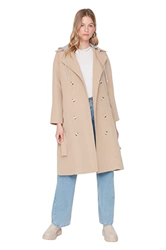 TRENDYOL Damen Trendyol Damen Regular Zweireihig Plain Webstoff Trenchcoat Coat, Beige, 40 EU von TRENDYOL