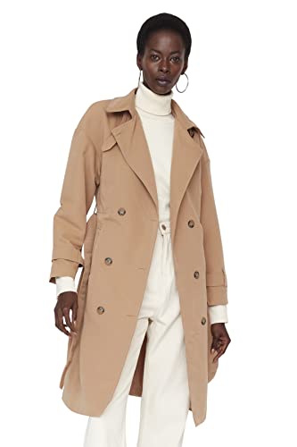 TRENDYOL Damen Trendyol Damen Regular Zweireihig Plain Webstoff Trenchcoat Coat, Camelfarben, 38 EU von TRENDYOL