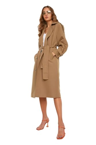 TRENDYOL Damen Trendyol Archbreaker Detailed Water Long Trench Coat, Hellbraun, 36 EU von TRENDYOL