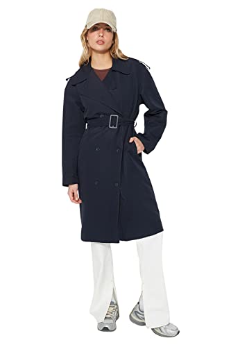 TRENDYOL Damen Trendyol Damen Oversize Zweireihig Plain Webstoff Trenchcoat Coat, Marineblau, 38 EU von TRENDYOL
