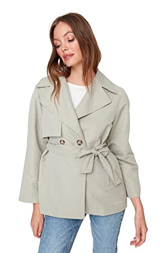 TRENDYOL Damen Trendyol Damen Jung Regular Basic Plain Webstoff Trenchcoat Coat, Mint, 34 EU von TRENDYOL