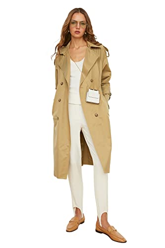 TRENDYOL Damen Trendyol Open Curved Button Closure Water-repellent Long Trench Coat, Khaki, 34 EU von TRENDYOL