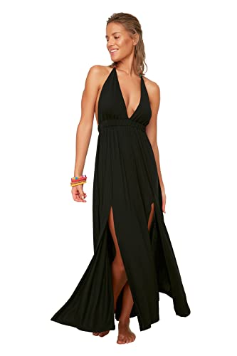 TRENDYOL Damen Beaded Detailed Knitted Beach Dress, Schwarz, S EU von TRENDYOL