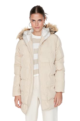 TRENDYOL Damen Trendyol Damen Oversize Puffer Plain Webstoff Winterjacke Coat, Beige, S EU von TRENDYOL