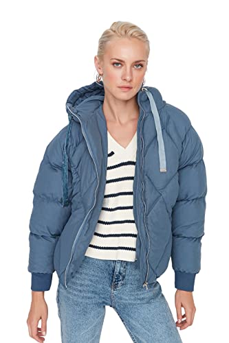 TRENDYOL Damen Trendyol Damen Regular Puffer Plain Webstoff Winterjacke Coat, Blau, M EU von TRENDYOL