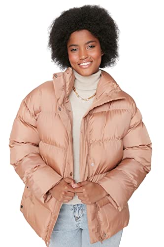 TRENDYOL Damen Trendyol Damen Oversize Puffer Plain Webstoff Winterjacke Coat, Camelfarben, L EU von TRENDYOL