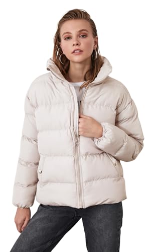 TRENDYOL Damen Trendyol Damen Oversize Puffer Plain Webstoff Winterjacke Coat, Grau, XS EU von TRENDYOL