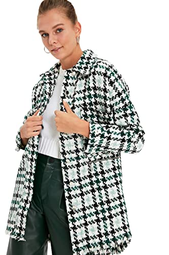 Trendyol Damen Green Oversize Goose Foot Patterned Tassels Coat, Grün, L EU von TRENDYOL