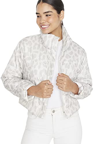 TRENDYOL Damen Trendyol Damen Oversize Puffer Animal Print Webstoff Winterjacke Coat, Grau-mehrfarbig, L EU von TRENDYOL