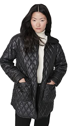 TRENDYOL Damen Trendyol Damen Oversize Puffer Plain Webstoff Winterjacke Coat, Schwarz, S EU von TRENDYOL