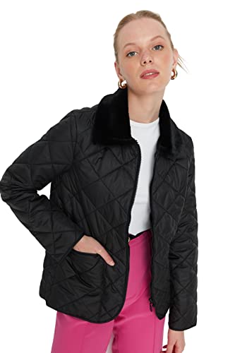 TRENDYOL Damen Hemdkragen Uni Regular Winterjacke Mantel, Schwarz, S EU von TRENDYOL