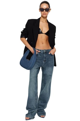 TRENDYOL Women's Blue Low Waist Wide Leg TWOSS24JE00033 Jeans, 38 von TRENDYOL
