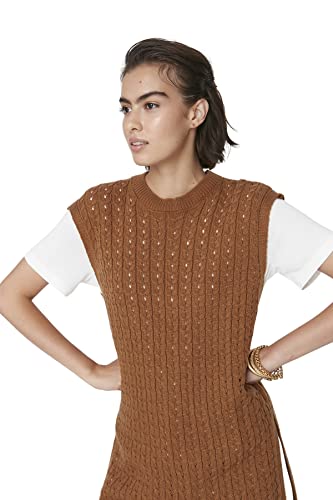 Trendyol Women's Crew Neck Cable Knit Regular Vest Sweater, Brown, L von TRENDYOL