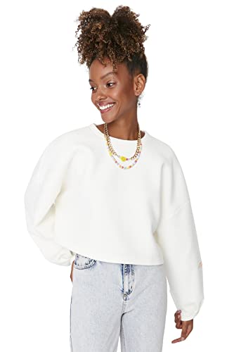 Trendyol Women's Crew Neck Plain Oversize Sweatshirt, Ecru, S von TRENDYOL