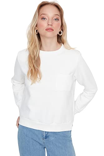 Trendyol Women's Crew Neck Plain Regular Sweatshirt, Ecru, L von TRENDYOL