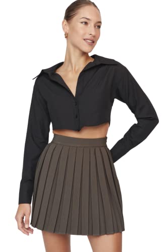 TRENDYOL Damen Jung Mini A-Linie Skater Webstoff Rock Skirt, Khaki, 38 von TRENDYOL