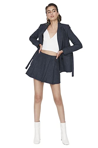 Trendyol Women's Damen Kurz Slim Straight Webstoff Rock Skirt, Navy Blue, 42 von TRENDYOL