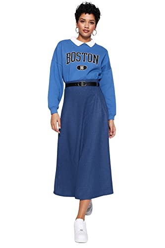 TRENDYOL Damen Maxi A-Linie Webstoff Skirt, Indigo, 42 von TRENDYOL