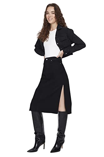 Trendyol Women's Damen Midi A-Linie Denim Größen in Rock Skirt, Black, 42 von TRENDYOL