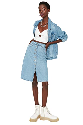 Trendyol Women's Damen Midi A-Linie Denim Rock Skirt, Blau, 34 von TRENDYOL