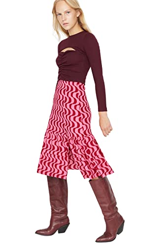 TRENDYOL Damen Midi A-Linie Gestrickt Rock Skirt, Rot, L von TRENDYOL