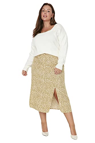 TRENDYOL Damen Midi A-Linie Schlitz Webstoff Größen in Rock Skirt, Ecru, 42 von TRENDYOL