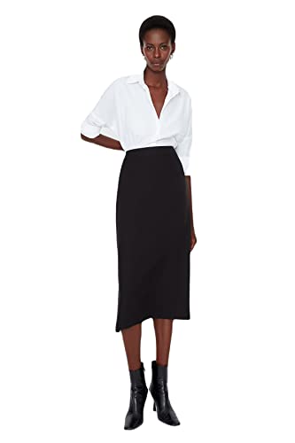 TRENDYOL Damen Midi Asymmetrisch Straight Webstoff Rock Skirt, Schwarz, 38 von TRENDYOL