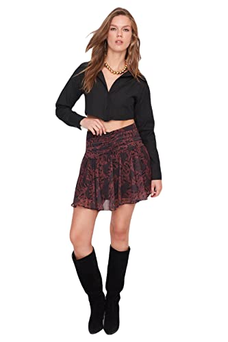 Trendyol Women's Damen Mini A-Linie Glockenrock Webstoff Rock Skirt, Braun, 36 von TRENDYOL