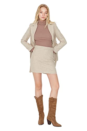 TRENDYOL Damen Mini A-Linie Straight Webstoff Rock Skirt, Beige, 42 von TRENDYOL