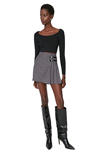 Trendyol Women's Damen Mini A-Linie Webstoff Rock Skirt, Anthracite, 34 von TRENDYOL