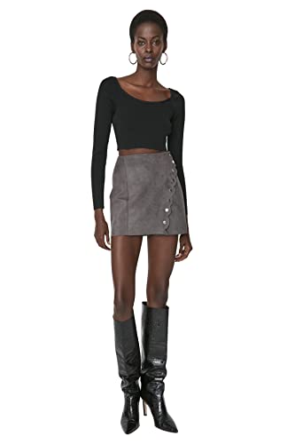 Trendyol Women's Damen Mini A-Linie Webstoff Rock Skirt, Anthracite, 36 von TRENDYOL