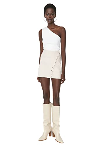 Trendyol Women's Damen Mini A-Linie Webstoff Rock Skirt, Beige, 36 von TRENDYOL