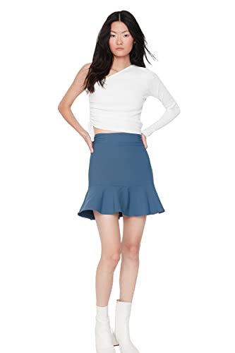 Trendyol Women's Damen Mini A Meerjungfrau-Linie Webstoff Rock Skirt, Indigo, 36 von TRENDYOL