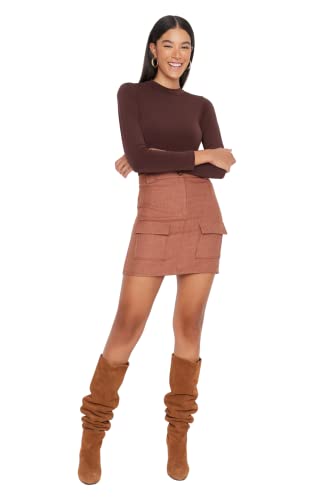 Trendyol Women's Damen Mini Bodycone A-Linie Webstoff Rock Skirt, Camel, 38 von TRENDYOL