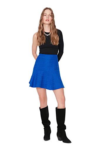 TRENDYOL Damen Mini Gerüschter Saum Flared Webstoff Rock Skirt, Blau, 38 von TRENDYOL