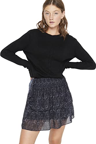 TRENDYOL Damen Mini Gerüschter Saum Flared Webstoff Rock Skirt, Schwarz, 36 von TRENDYOL