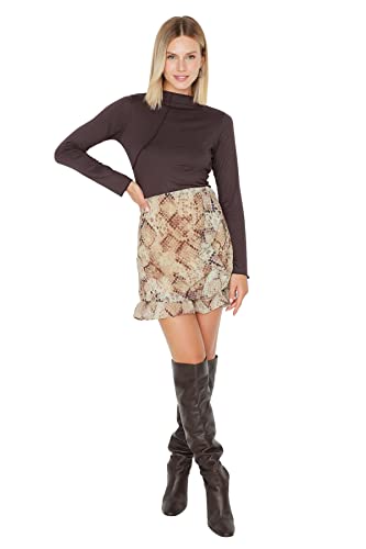 Trendyol Women's Damen Mini Gerüschter Saum Meerjungfrau-Linie Webstoff Rock Skirt, Beige, 38 von TRENDYOL