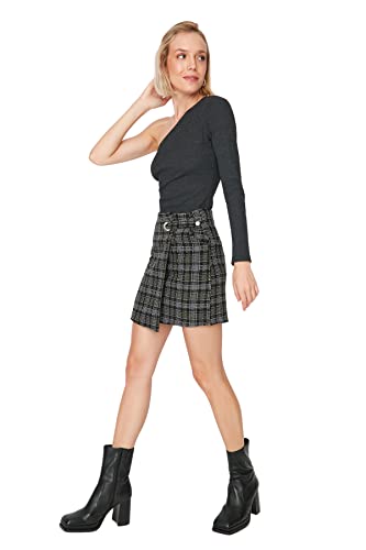 Trendyol Women's Damen Mini Zweireihig Straight Webstoff Rock Skirt, Khaki, 38 von TRENDYOL