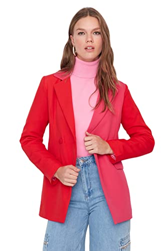 TRENDYOL Damen Modest Figurbetont Basic Plain Webstoff Jacke Coat, Rot, 40 von TRENDYOL