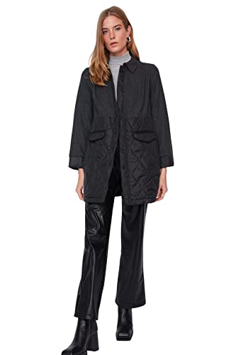 Trendyol Women's Damen Modest Regular Basic Colorblock Webstoff Winterjacke Coat, Black, XL von TRENDYOL