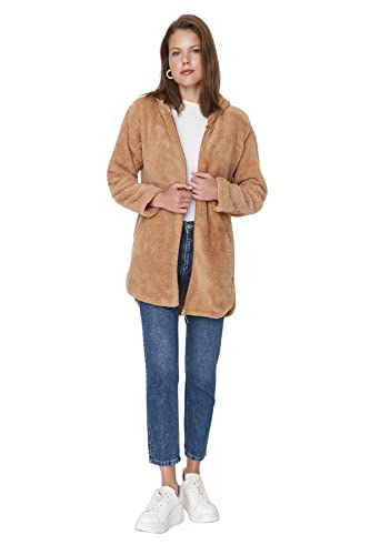 Trendyol Women's Damen Modest Regular Basic Plain Webstoff Winterjacke Coat, Camel, S von TRENDYOL