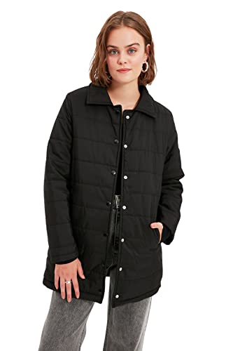 Trendyol Women's Damen Modest Regular Puffer Plain Webstoff Winterjacke Coat, Black, 36 von TRENDYOL