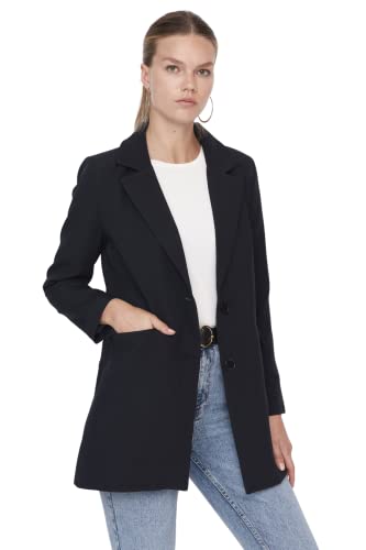 Trendyol Women's Damen Modest Regular Zweireihig Plain Webstoff Jacke Coat, Navy Blue, 40 von TRENDYOL